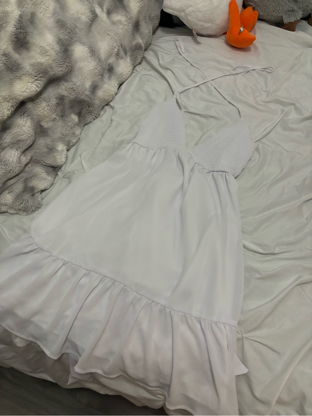 SHEIN White Halter Ruffle Babydoll Slip Dress